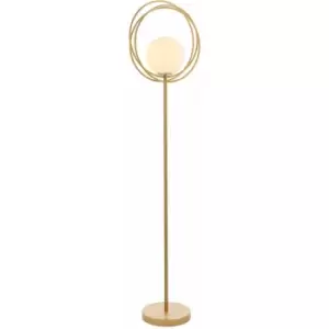 image of 1556mm Brushed Gold Standing Floor Lamp Light with Glass Opal Sphere Shade