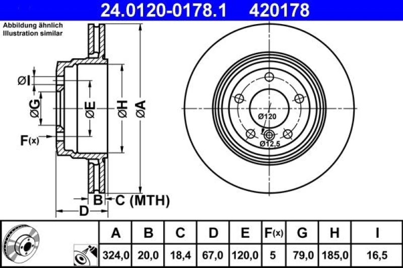Image of ATE 24.0120-0178.1 Brake disc Vented, Coated, High-carbon Brake Disc (82)