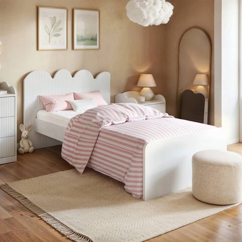 Image of Flair Calista Ribbed Cloud Headboard Single Bed in White White Unisex Single