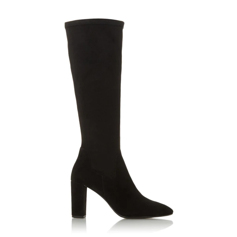 Image of Dune London Siren High Block Heel Pointed Toe Boots Blk Micro 037 female 6 (39)