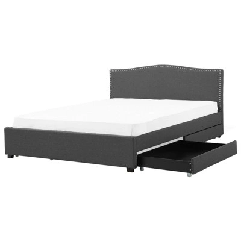Image of Beliani Bed With Storage Drawers Fabric Montpellier 180 X 200 Cm (Eu Super King) Dark Grey