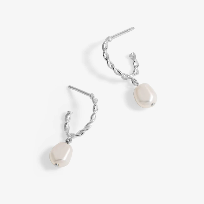 Image of Simply Silver Sterling Silver 925 Polished twist and Pearl Hoop Earrings Silver