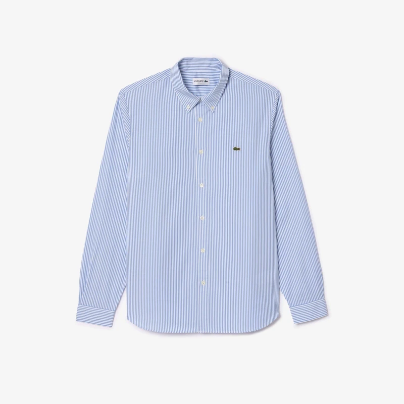 Image of Lacoste Regular-Fit Striped Cotton Shirt White male 18
