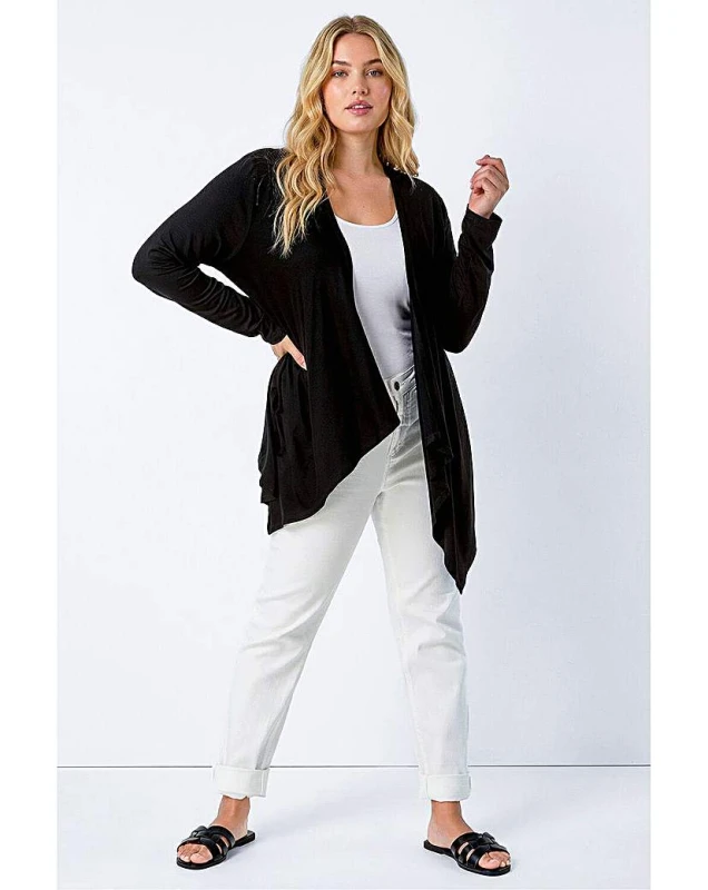 Image of Roman Curve Roman Curve Waterfall Front Cardigan Black - Roman Curve - Size: 22/24 Black Female 22/24 IK83504