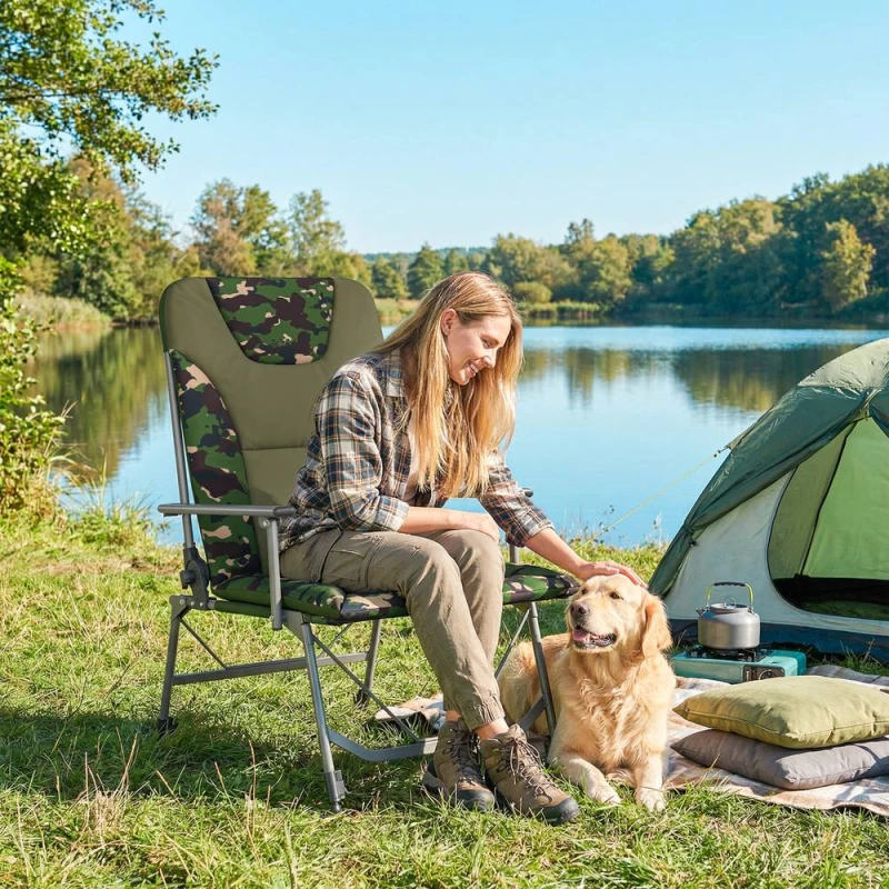 Image of OUTSUNNY Camping Chair Reclining Padded for Adults in Green Green Unisex