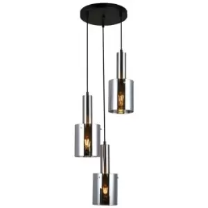 Italux Sardo - Modern Hanging Pendant Satin Nickel 3 Light with Glass, Smoky Shade, E27