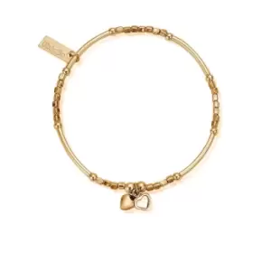 image of ChloBo Sterling Silver Gold Plated Mini Noodle Cube Double Hearts Bracelet