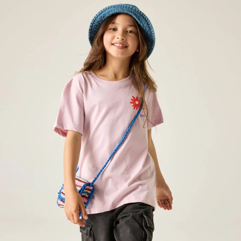 Image of Regatta Bosley Short Sleeved Graphic T-Shirt in Pale Lilac Size: 14 Years Pale Lilac Unisex 14 Years