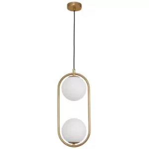 Image of Netlighting Merano Dakota 2 Light Globe Pendant Ceiling Light Opal Glass Brass G