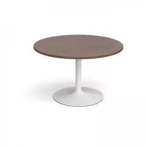 Image of Trumpet base circular boardroom table 1200mm - white base and walnut