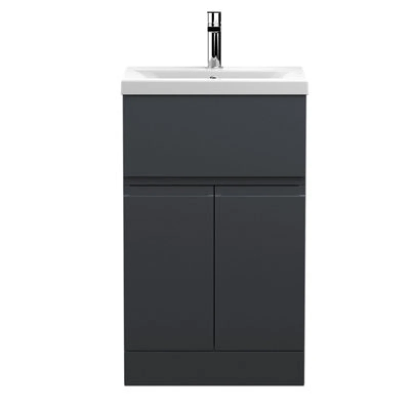 Image of Hudson Reed Urban Floor Standing 2 Door 1 Drawer Vanity Unit With Minimalist Basin, Modern Vanity Unit In Soft Black, 500mm