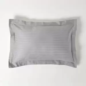 Image of Grey Egyptian Cotton Satin Stripe Oxford Pillowcase 330 Thread Count - Grey - Grey - Homescapes