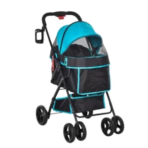 Image of PawHut Pet Stroller Pushchair Travel One-Click Fold Trolley with EVA Wheels Brake Removable Cloth Basket Bottle Holder Adjustable Canopy Safety Leash