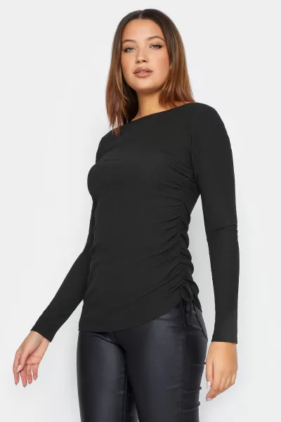 Image of Long Tall Sally Tall Long Sleeve Ruched Top Black