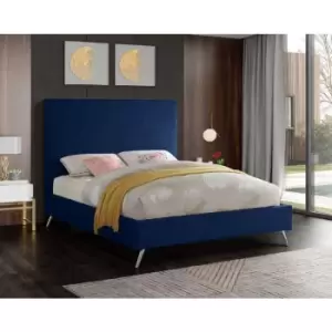 Image of Jelson Upholstered Beds - Plush Velvet, Double Size Frame, Blue - Blue