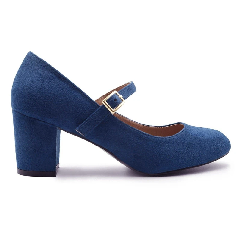 Image of Where's That From Womens 'Araceli' Wide Fit Block Heel Mary Jane Pumps in Navy Size: 9E Navy Female 9E