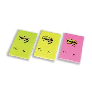 Image of Post it Sticky Notes 102 x 152mm Large Feint Ruled Rainbow Colour 6 x 100 Sheets