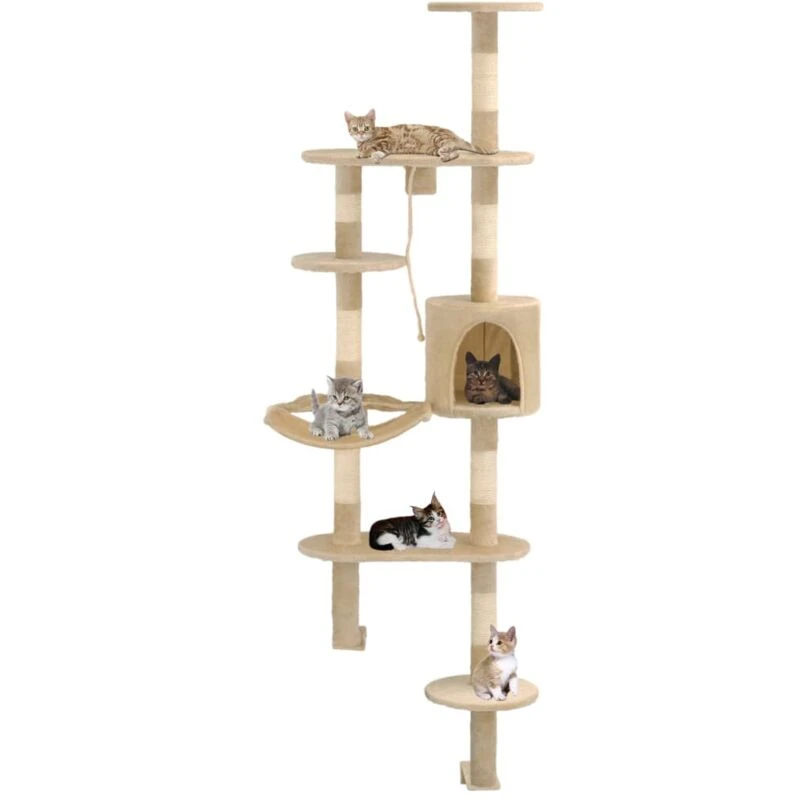 Image of vidaXL Cat Tree with Sisal Scratching Posts Wall Mounted 194cm Beige Kitten