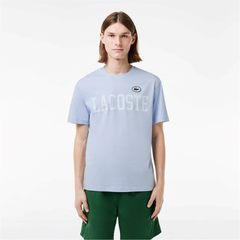 Image of Lacoste Varsity Logo-Print Cotton-Jersey T-Shirt - M Blue Tops male TH7411-J2G M