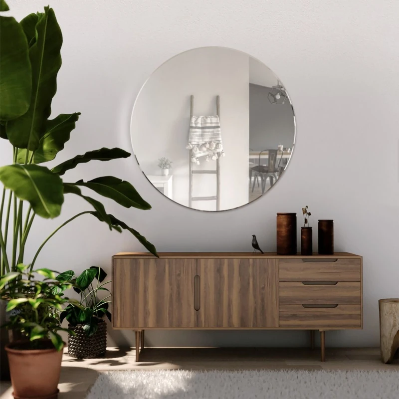 Image of Mirroroutlet All Glass Bevelled Classic Design Round Mirror 80 X 80Cm