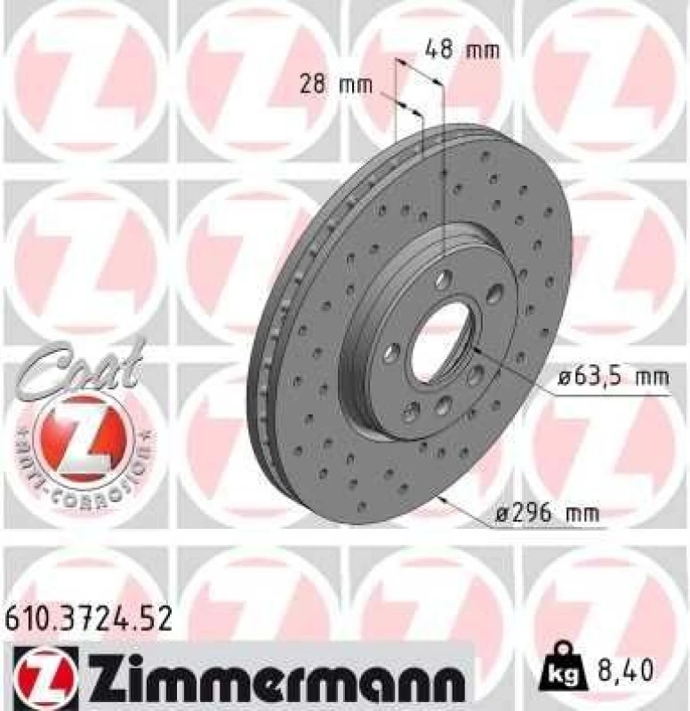 Image of ZIMMERMANN Brake disc ZIMMERMANN 610.3724.52