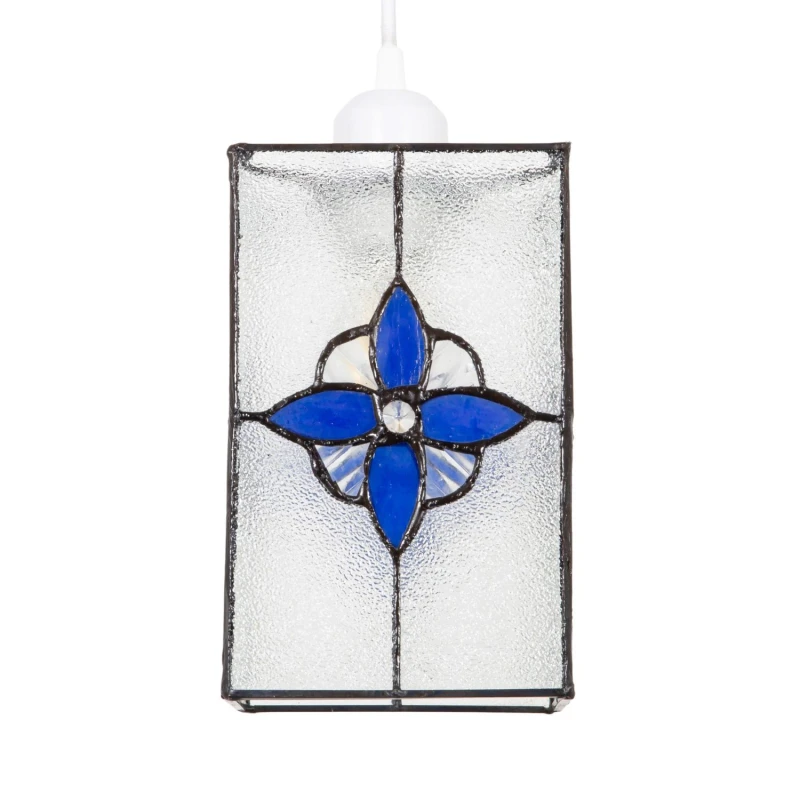 Image of Happy Homewares Traditional Clear Glass Tiffany Style Pendant Light Shade with Coloured Panels in Blue Blue Unisex