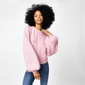 image of Jack Wills Delilah Crew Neck Cable Knitted Jumper - Pink