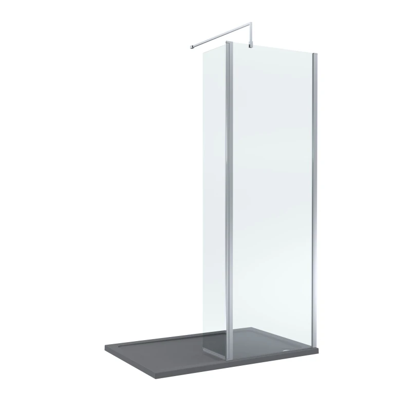Image of Balterley 8mm Glass Wetroom Screen and Return Chrome and Grey Tray 1200 x 900mm Grey
