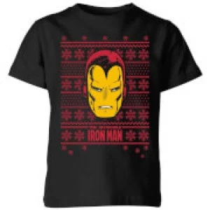 Image of Marvel Iron Man Face Kids Christmas T-Shirt - Black - 11-12 Years