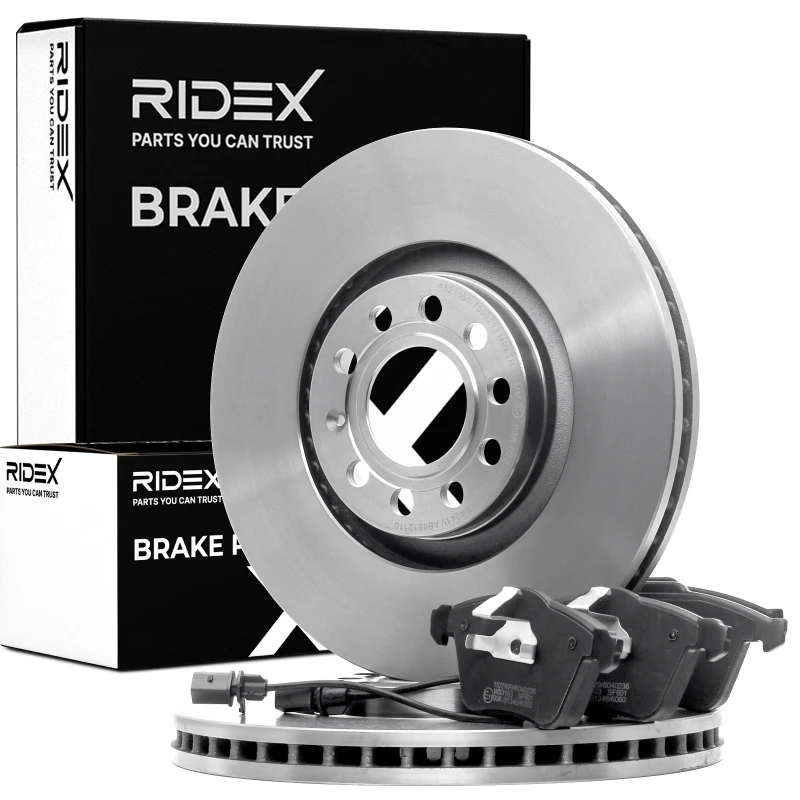 Image of RIDEX 3405B0438 Brake disc and pads set Front Axle, Brake Disc Type: Vented Brake Set,disc brakes (3405)