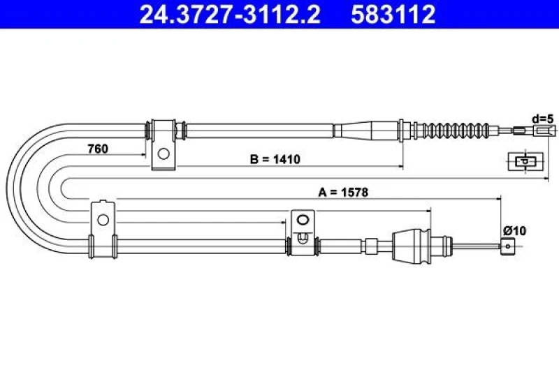 Image of ATE 24.3727-3112.2 Brake Cable 1578mm Cable,parking brake (124)