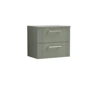 image of Nuie Deco 600mm Wall Hung 2 Drawer Vanity & Worktop - Satin Reed Green