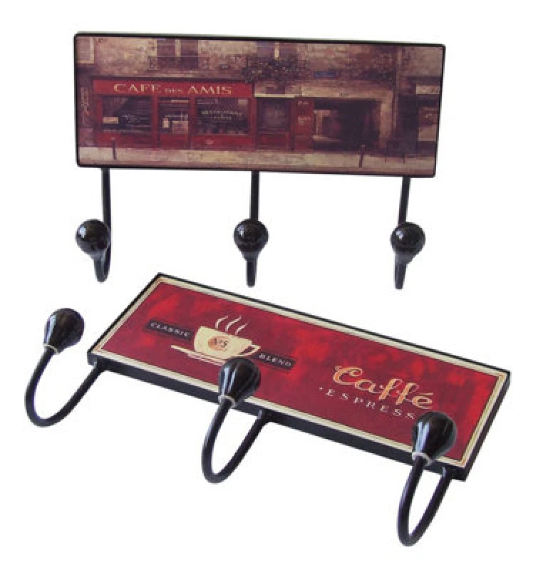 Image of Premier Housewares 2 Assorted Cafe Designs 3 Hook Hanger Multi