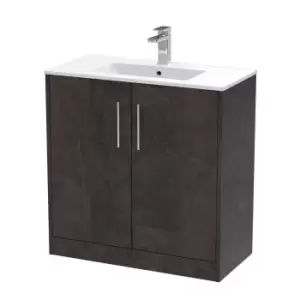 image of Hudson Reed Juno 800mm Floor Standing 2 Door Vanity & Minimalist Basin - Metallic Slate