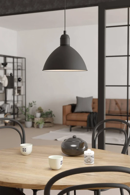 Image of EGLO Priddy Black Domed Single Pendant Light Black unisex
