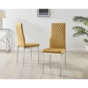 Image of Set of 6 Furniturebox Mustard Yellow Velvet Milan Dining Chairs With Silver Legs