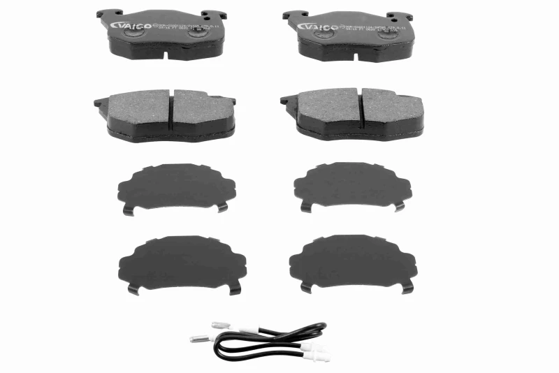 Image of VAICO V42-4103 Brake pad set Front Axle, incl. wear warning contact, Q+, original equipment manufacturer quality, with anti-squeak plate Brake Pad Se
