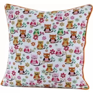 Image of Cotton Owls Cushion Cover, 30 x 30cm - Red - Homescapes