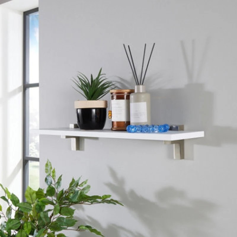 Image of Core Products Modern Matte White Wall Shelf - Lavant Slimline Shelf With Metal Brackets, 60Cm
