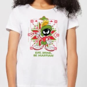 Image of Looney Tunes Eat Drink Be Martian Womens Christmas T-Shirt - White - 3XL