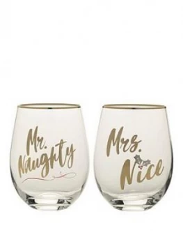 image of Mikasa Celebrations Set Of 2 Stemless Naughty & Nice Wine Glasses