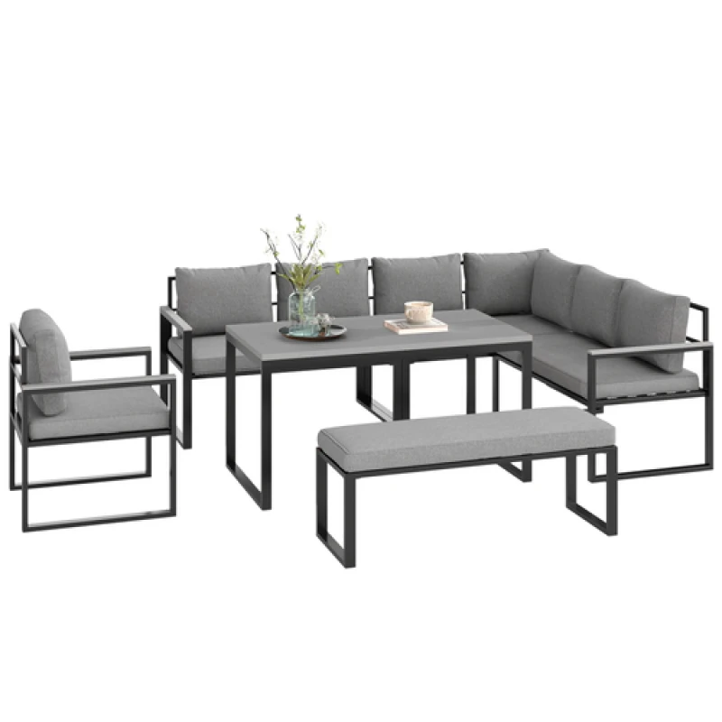 Image of Outsunny Outsunny 9 Seater Outdoor Corner Sofa Set with Wide and Deep Seats - Grey