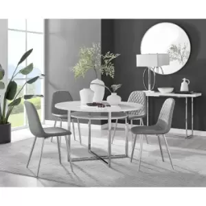 Image of Furniturebox Adley White High Gloss 120cm Storage Dining Table & 4 Grey Corona Faux Leather Dining Chairs with Silver Legs Diamond Stitch