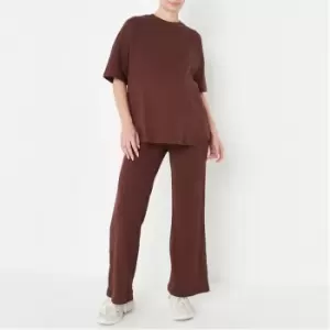 Missguided Rib t Shirt Wide Leg Set - Brown