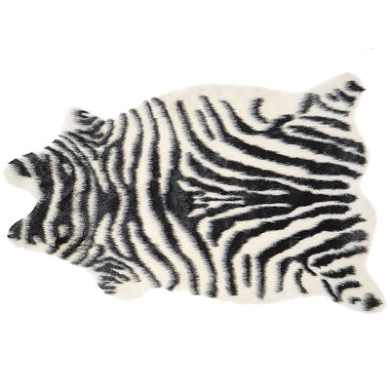 Image of Beliani Faux Fur Rug Nambung White Black 60 X 90 Cm