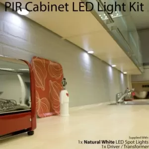 Image of 1x ALUMINIUM Ultra-Slim Round Under Cabinet Kitchen Light & Driver Kit - AUTO ON / OFF PIR - Natural White LED