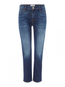 image of Frame High Rise Mid Wash Straight Jeans Denim Mid Wash