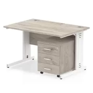 image of Impulse 1200 x 800mm Straight Office Desk Grey Oak Top White Cable