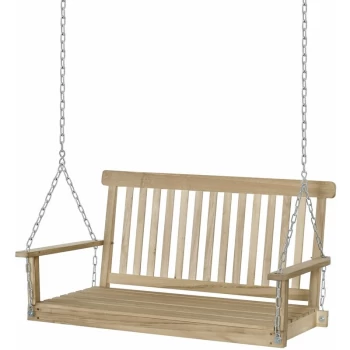 Image of Outsunny - Outdoor Wooden 2-Seater Porch Swing Chair Hanging Hammock Garden Furniture, Natural