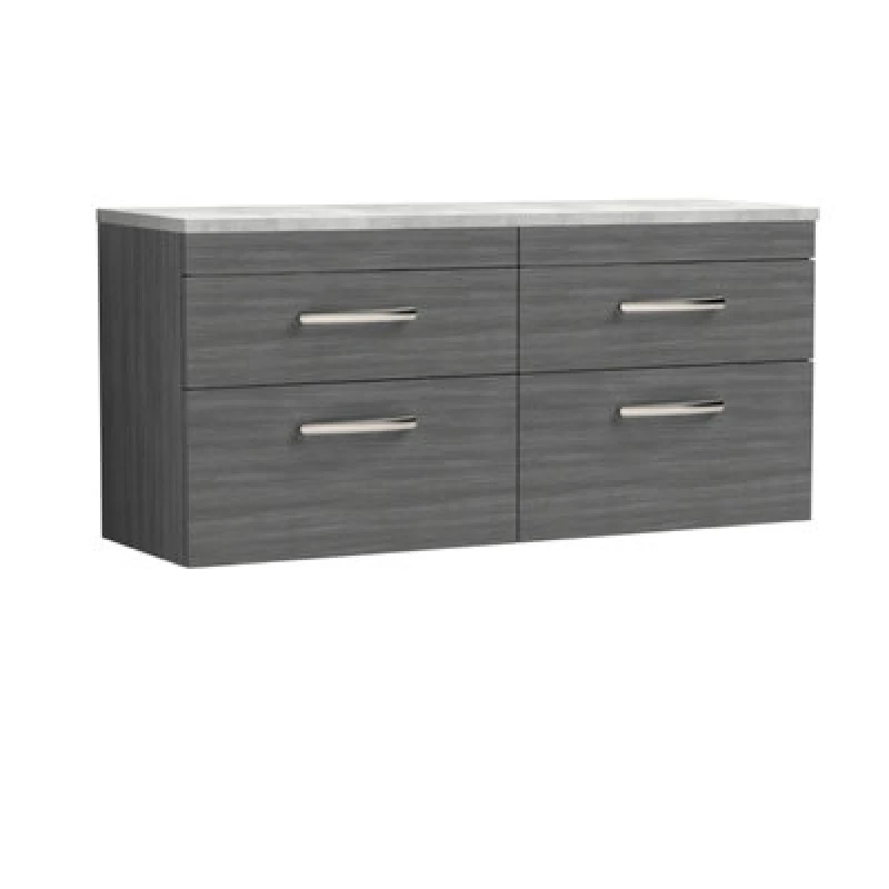 Image of Nuie Athena Wall Hung 4-Drawer Vanity Unit With Laminate Worktop In Black Sparkle